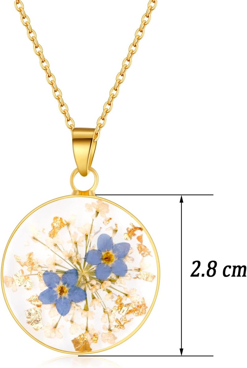 AUNTESIGN Store Forget-Me-Not and Queen Anne's Lace Pressed Wildflower Necklace | Birth Month Real Flower Necklace | Gold/Silver Pressed Flower Jewelry | Personalized Handmade Jewelry - Image 5
